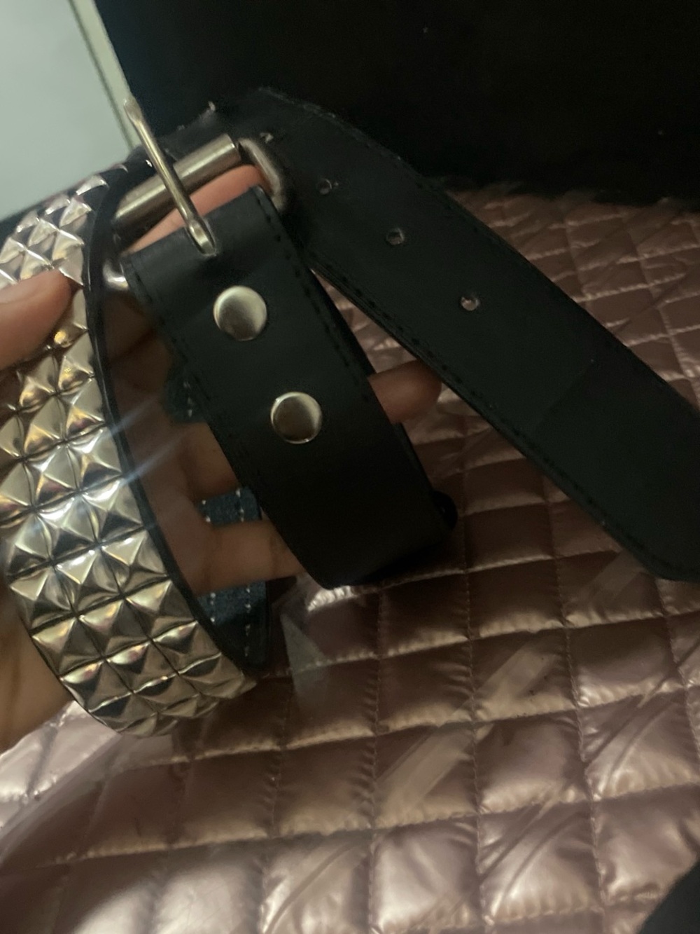 Black Studded Punk Belt with Silver Pyramid Studs